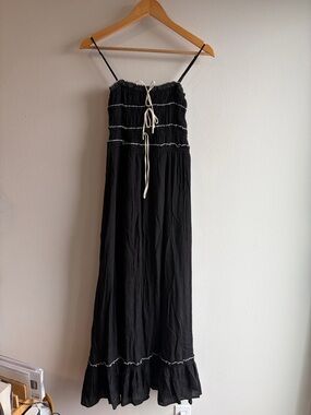 Thirty thirty Black Smocked Maxi Dress with Contrast Tie